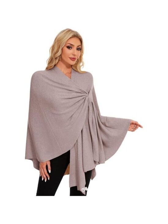Accessories - Womens knitted poncho wrap soft warm cross front shawl cape lightweight travel